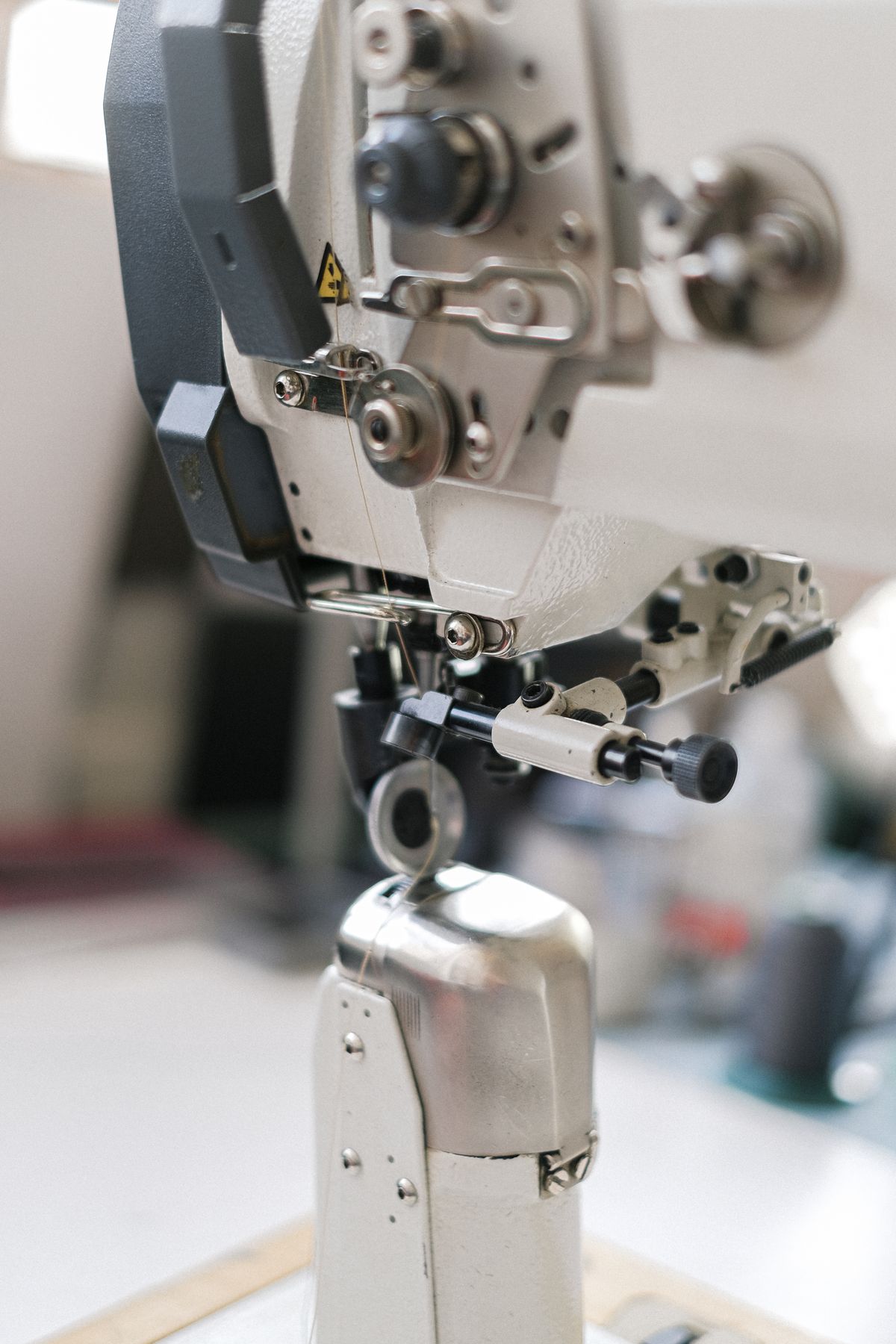 Industrial sewing machine close-up
